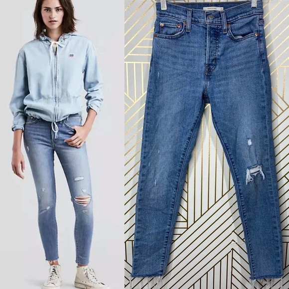 Levi’s Wedgie Fit Skinny Jeans Distressed Blue - Picture 1 of 11